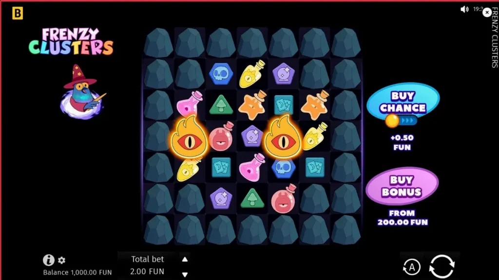 Frenzy Clusters سلاٹ گیم کا جادوئی اور رنگین انٹرفیس