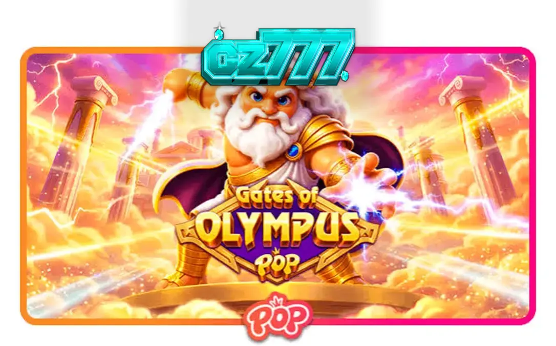Gates of Olympus POP slot machine interface with golden clouds and Zeus theme